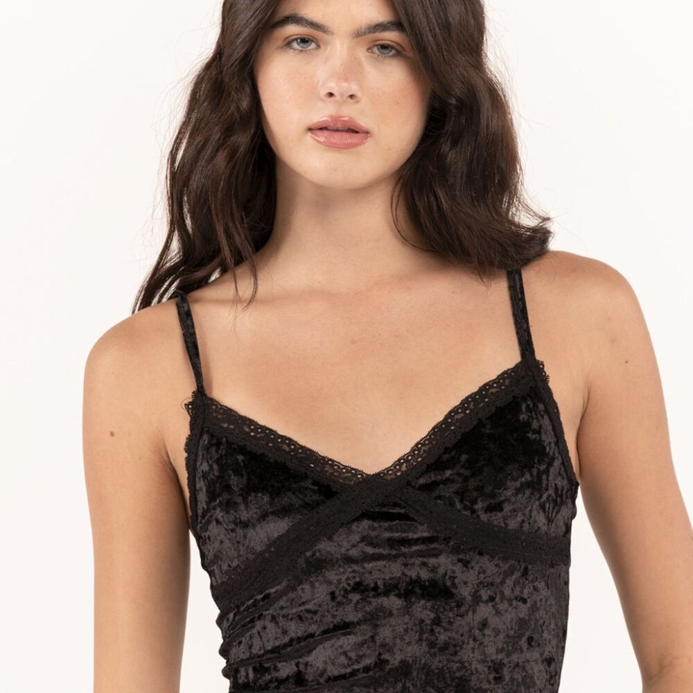 FULL TILT Velvet Lace Trim Womens Cami - Picture 5 of 6
